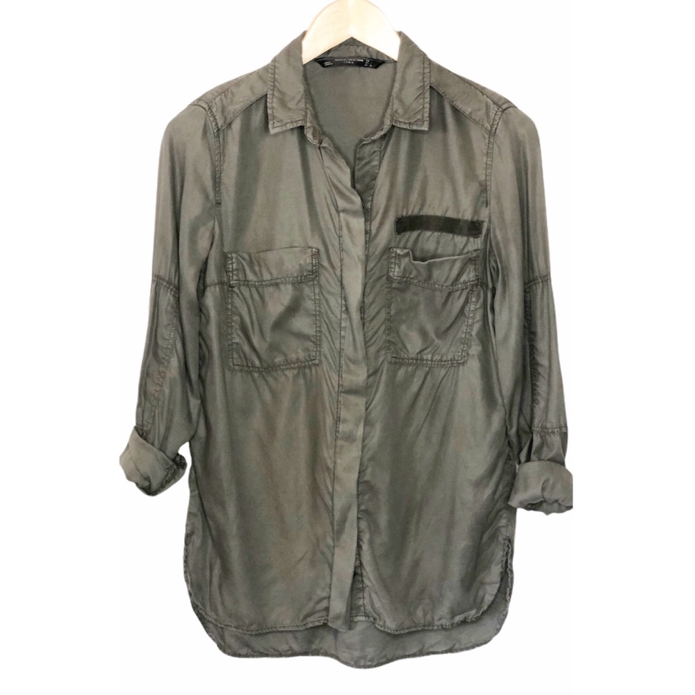 Zara Army Green Buttondown Shirt Size Small